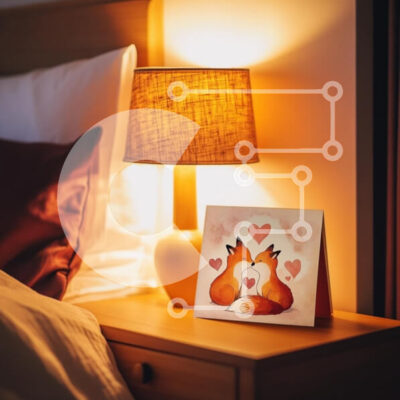 Intra Συλλεκτικό Ξύλινο Παζλ Plywood 4mm - Άνετη σκηνή δίπλα στο κρεβάτι με αλεπούδες και καρδιές Σε Ξύλινο Κουτί - Διαστάσεις Puzzle: 10x10 cm – 25 κομμάτια - Image 1