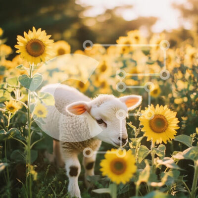 Intra Συλλεκτικό Ξύλινο Παζλ Plywood  4mm - Αρνί σε χωράφι ηλίανθου Σε Ξύλινο Κουτί - Διαστάσεις: 10x10 cm – 25 κομμάτια - Image 1