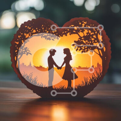 Intra Συλλεκτικό Ξύλινο Παζλ Plywood  4mm - Ρομαντική σιλουέτα σε σχήμα καρδιάς Σε Ξύλινο Κουτί - Διαστάσεις Puzzle: 10x10 cm – 25 κομμάτια - Image 1