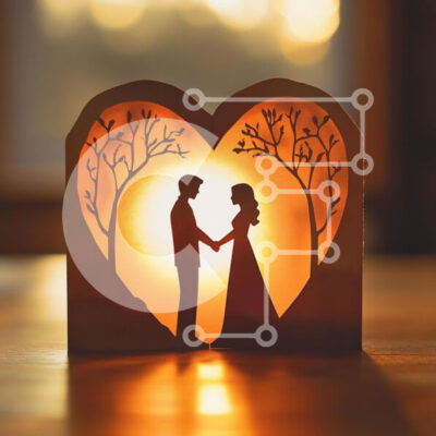 Intra Συλλεκτικό Ξύλινο Παζλ Plywood  4mm - Ρομαντικό χαρτί αποκοπής ζευγαριού σε σχήμα καρδιάς Σε Ξύλινο Κουτί - Διαστάσεις Puzzle: 10x10 cm – 25 κομμάτια - Image 1