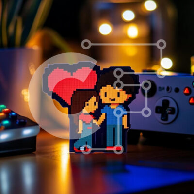 Intra Συλλεκτικό Ξύλινο Παζλ Plywood  4mm - Ζευγάρι τέχνης Pixel με καρδιά Σε Ξύλινο Κουτί - Διαστάσεις Puzzle: 10x10 cm – 25 κομμάτια - Image 1