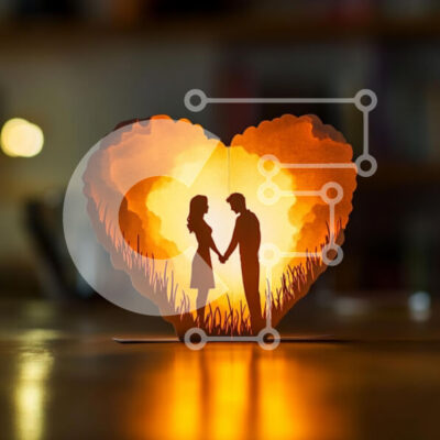 Intra Συλλεκτικό Ξύλινο Παζλ Plywood  4mm - Ρομαντική αναδυόμενη κάρτα καρδιάς με ζευγάρι Σε Ξύλινο Κουτί - Διαστάσεις Puzzle: 10x10 cm – 25 κομμάτια - Image 1