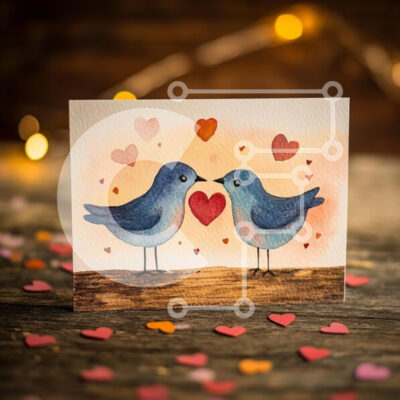 Intra Συλλεκτικό Ξύλινο Παζλ Plywood  4mm - Ακουαρέλα Bluebirds με καρδιές Σε Ξύλινο Κουτί - Διαστάσεις Puzzle: 10x10 cm – 25 κομμάτια - Image 1