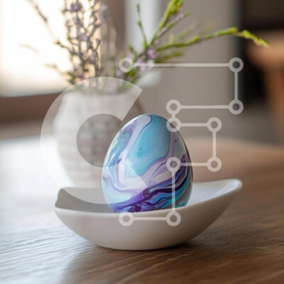 Intra Συλλεκτικό Ξύλινο Παζλ Plywood  4mm - Μαρμάρινο διακοσμητικό αυγό σε λευκό πιάτο Σε Ξύλινο Κουτί - Διαστάσεις: 10x10 cm – 25 κομμάτια - Image 1