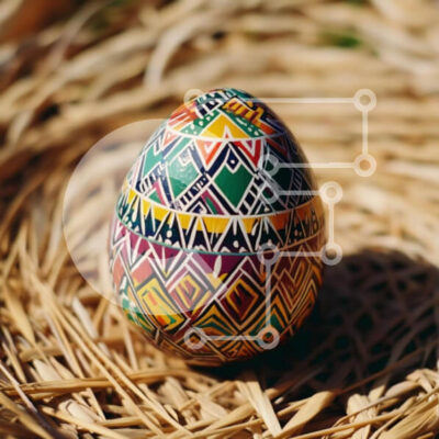 Intra Συλλεκτικό Ξύλινο Παζλ Plywood  4mm - Διακοσμημένο πασχαλινό αυγό σε άχυρο Σε Ξύλινο Κουτί - Διαστάσεις: 10x10 cm – 25 κομμάτια - Image 1