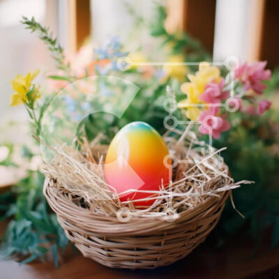 Intra Συλλεκτικό Ξύλινο Παζλ Plywood 4mm - Πολύχρωμο Πασχαλινό αυγό σε ένα καλάθι με ανοιξιάτικα λουλούδια Σε Ξύλινο Κουτί - Διαστάσεις: 10x10 cm – 25 κομμάτια - Image 1