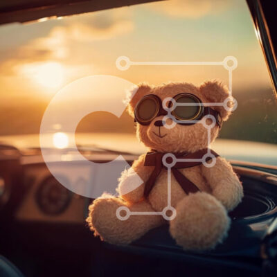 Intra Συλλεκτικό Ξύλινο Παζλ Plywood  4mm - Teddy Bear σε Vintage ταμπλό αυτοκινήτου με ηλιοβασίλεμα Σε Ξύλινο Κουτί - Διαστάσεις: 10x10 cm – 25 κομμάτια - Image 1