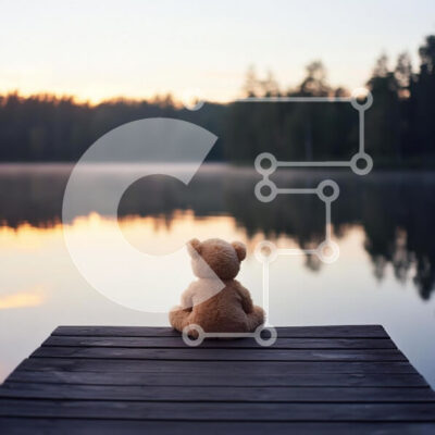 Intra Συλλεκτικό Ξύλινο Παζλ Plywood 4mm - Teddy Bear στο Sunrise by the Lake Σε Ξύλινο Κουτί - Διαστάσεις: 10x10 cm – 25 κομμάτια - Image 1