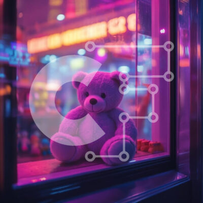 Intra Συλλεκτικό Ξύλινο Παζλ Plywood  4mm - Λούτρινο αρκουδάκι σε βιτρίνα παιχνιδιών νέον Σε Ξύλινο Κουτί - Διαστάσεις: 10x10 cm – 25 κομμάτια - Image 1