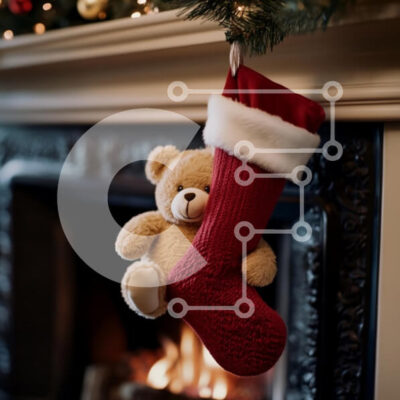 Intra Συλλεκτικό Ξύλινο Παζλ Plywood 4mm - Αρκουδάκι με χριστουγεννιάτικη κάλτσα δίπλα στο τζάκι Σε Ξύλινο Κουτί - Διαστάσεις: 10x10 cm – 25 κομμάτια - Image 1