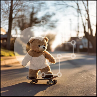 Intra Συλλεκτικό Ξύλινο Παζλ Plywood  4mm - Teddy Bear κάνει Skateboard σε μια ηλιόλουστη γειτονιά Σε Ξύλινο Κουτί - Διαστάσεις Puzzle: 10x10 cm – 25 κομμάτια - Image 1
