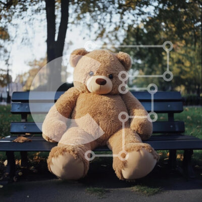 Intra Συλλεκτικό Ξύλινο Παζλ Plywood  4mm - Λούτρινο αρκουδάκι που κάθεται σε ένα παγκάκι στο πάρκο Σε Ξύλινο Κουτί - Διαστάσεις Puzzle: 10x10 cm – 25 κομμάτια - Image 1