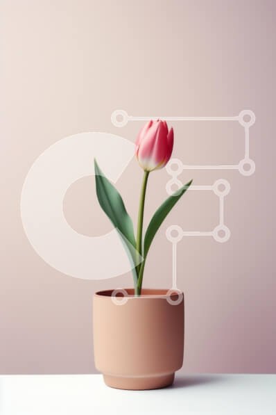 Intra Συλλεκτικό Ξύλινο Παζλ Plywood  4mm - Λεπτή ροζ τουλίπα σε γλάστρα από τερακότα Σε Ξύλινο Κουτί - Διαστάσεις Puzzle: 10x10 cm – 25 κομμάτια