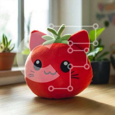 Intra Συλλεκτικό Ξύλινο Παζλ Plywood  4mm - Χαριτωμένο λούτρινο παιχνίδι ντομάτας με αυτιά γάτας Σε Ξύλινο Κουτί - Διαστάσεις: 10x10 cm – 25 κομμάτια - Image 1