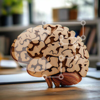 Intra Συλλεκτικό Ξύλινο Παζλ Plywood  4mm - Ξύλινο γλυπτό εγκεφάλου στο τραπέζι Σε Ξύλινο Κουτί - Διαστάσεις: 10x10 cm – 25 κομμάτια - Image 1