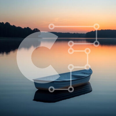 Intra Συλλεκτικό Ξύλινο Παζλ Plywood  4mm - Ήσυχη ανατολή του ηλίου πάνω από το νερό με βάρκα Σε Ξύλινο Κουτί - Διαστάσεις: 10x10 cm – 25 κομμάτια - Image 1