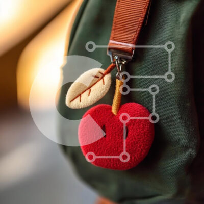 Intra Συλλεκτικό Ξύλινο Παζλ Plywood  4mm - Λούτρινο μπρελόκ Apple σε σακίδιο πλάτης Σε Ξύλινο Κουτί - Διαστάσεις: 10x10 cm – 25 κομμάτια - Image 1