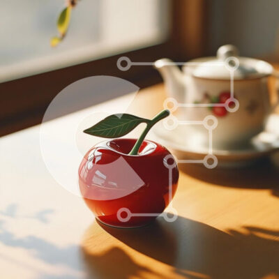 Intra Συλλεκτικό Ξύλινο Παζλ Plywood  4mm - Κόκκινο αντικείμενο σε σχήμα μήλου σε ξύλινο τραπέζι Σε Ξύλινο Κουτί - Διαστάσεις: 10x10 cm – 25 κομμάτια - Image 1