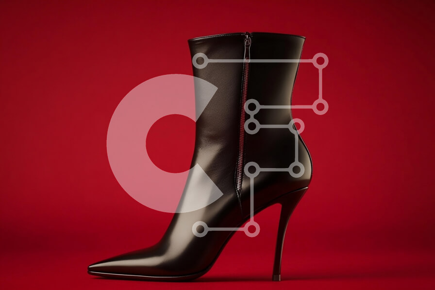 Intra Συλλεκτικό Ξύλινο Παζλ Plywood  4mm - Κομψό μαύρο ψηλοτάκουνο μποτάκι σε κόκκινο φόντο Σε Ξύλινο Κουτί - Διαστάσεις Puzzle: 10x10 cm – 25 κομμάτια