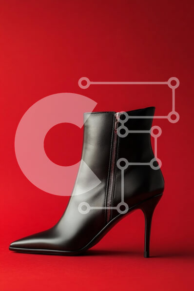 Intra Συλλεκτικό Ξύλινο Παζλ Plywood  4mm - Κομψό μαύρο μποτάκι σε κόκκινο φόντο Σε Ξύλινο Κουτί - Διαστάσεις Puzzle: 10x10 cm – 25 κομμάτια