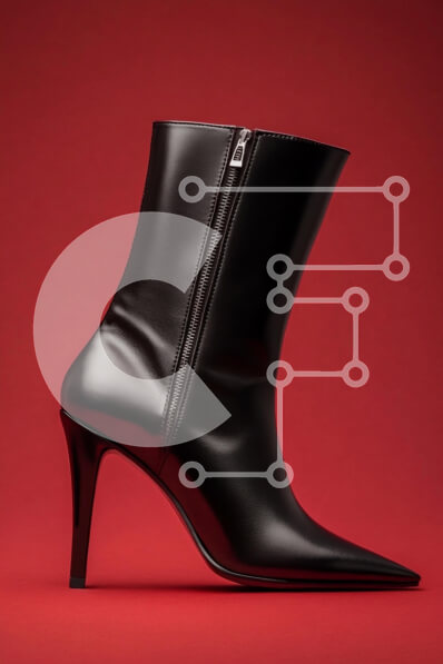 Intra Συλλεκτικό Ξύλινο Παζλ Plywood  4mm - Κομψό μαύρο μποτάκι σε κόκκινο φόντο Σε Ξύλινο Κουτί - Διαστάσεις Puzzle: 10x10 cm – 25 κομμάτια