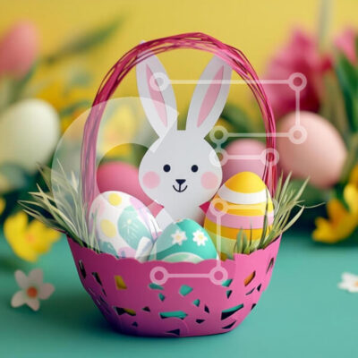 Intra Συλλεκτικό Ξύλινο Παζλ Plywood 4mm - Πασχαλινό καλάθι με διακοσμητικά αυγά και κουνέλι Σε Ξύλινο Κουτί - Διαστάσεις: 10x10 cm – 25 κομμάτια - Image 1