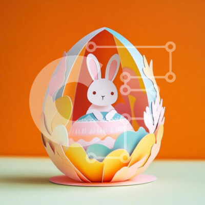 Intra Συλλεκτικό Ξύλινο Παζλ Plywood  4mm - Πολύχρωμο χάρτινο αυγό τέχνης με λαγουδάκι Σε Ξύλινο Κουτί - Διαστάσεις Puzzle: 10x10 cm – 25 κομμάτια - Image 1