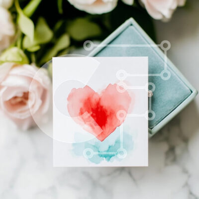 Intra Συλλεκτικό Ξύλινο Παζλ Plywood  4mm - Ακουαρέλα καρδιά εικονογράφηση με τριαντάφυλλα Σε Ξύλινο Κουτί - Διαστάσεις Puzzle: 10x10 cm – 25 κομμάτια - Image 1