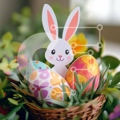 Intra Συλλεκτικό Ξύλινο Παζλ Plywood  4mm - Πασχαλινό λαγουδάκι με πολύχρωμα αυγά σε ένα καλάθι Σε Ξύλινο Κουτί - Διαστάσεις: 10x10 cm – 25 κομμάτια - Image 1