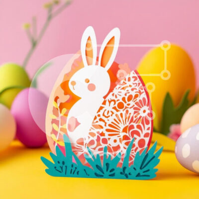 Intra Συλλεκτικό Ξύλινο Παζλ Plywood  4mm - Πασχαλινό λαγουδάκι σε διακοσμητικό αυγό με πολύχρωμα αυγά Σε Ξύλινο Κουτί - Διαστάσεις: 10x10 cm – 25 κομμάτια - Image 1