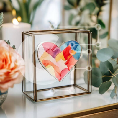 Intra Συλλεκτικό Ξύλινο Παζλ Plywood  4mm - Έργο ακουαρέλας σε σχήμα καρδιάς σε γυάλινο πλαίσιο Σε Ξύλινο Κουτί - Διαστάσεις Puzzle: 10x10 cm – 25 κομμάτια - Image 1