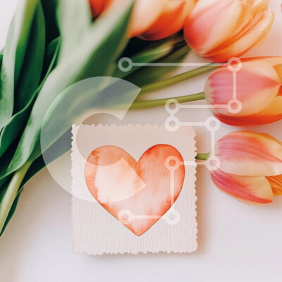 Intra Συλλεκτικό Ξύλινο Παζλ Plywood  4mm - Ακουαρέλα καρδιά με ροζ τουλίπες Σε Ξύλινο Κουτί - Διαστάσεις Puzzle: 10x10 cm – 25 κομμάτια - Image 1