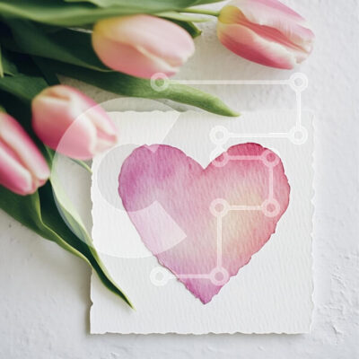 Intra Συλλεκτικό Ξύλινο Παζλ Plywood  4mm - Ακουαρέλα καρδιά με ροζ τουλίπες Σε Ξύλινο Κουτί - Διαστάσεις Puzzle: 10x10 cm – 25 κομμάτια - Image 1