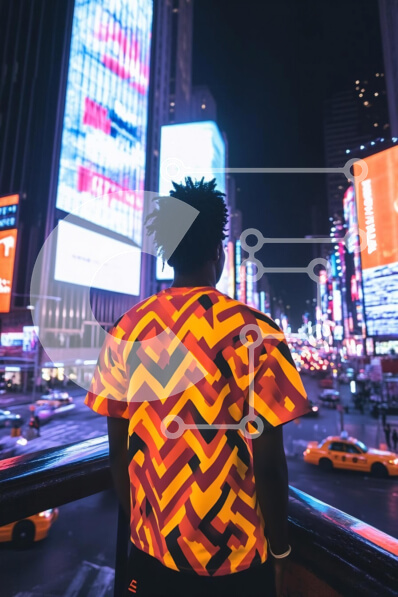 Intra Συλλεκτικό Ξύλινο Παζλ Plywood  4mm - Άτομο με ζωντανό πουκάμισο με θέα στην Times Square τη νύχτα Σε Ξύλινο Κουτί - Διαστάσεις Puzzle: 10x10 cm – 25 κομμάτια