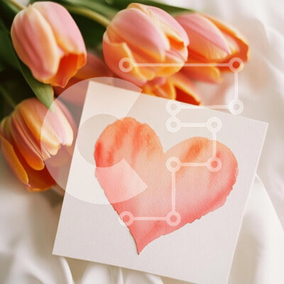 Intra Συλλεκτικό Ξύλινο Παζλ Plywood  4mm - Ακουαρέλα καρδιά με τουλίπες Σε Ξύλινο Κουτί - Διαστάσεις Puzzle: 10x10 cm – 25 κομμάτια - Image 1