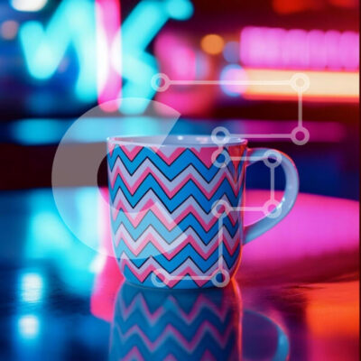 Intra Συλλεκτικό Ξύλινο Παζλ Plywood  4mm - Πολύχρωμη κούπα ζιγκ-ζαγκ με νέον φόντο Σε Ξύλινο Κουτί - Διαστάσεις: 10x10 cm – 25 κομμάτια - Image 1