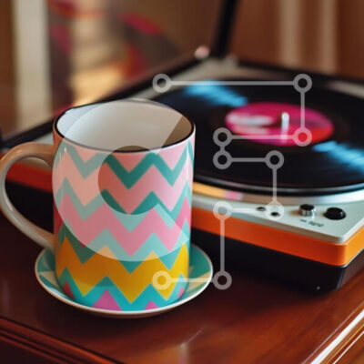 Intra Συλλεκτικό Ξύλινο Παζλ Plywood 4mm - Πολύχρωμη κούπα και Vintage πικάπ Σε Ξύλινο Κουτί - Διαστάσεις Puzzle: 10x10 cm – 25 κομμάτια - Image 1