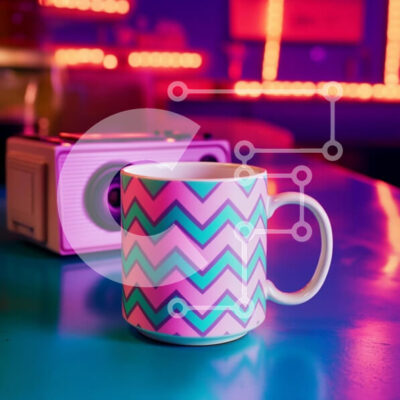 Intra Συλλεκτικό Ξύλινο Παζλ Plywood  4mm - Πολύχρωμη κούπα με μοτίβο ζιγκ-ζαγκ και ρετρό κάμερα Σε Ξύλινο Κουτί - Διαστάσεις: 10x10 cm – 25 κομμάτια - Image 1