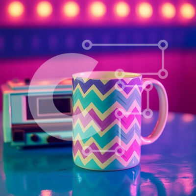 Intra Συλλεκτικό Ξύλινο Παζλ Plywood  4mm - Πολύχρωμη κούπα με μοτίβο ζιγκ-ζαγκ και ρετρό ραδιόφωνο Σε Ξύλινο Κουτί - Διαστάσεις: 10x10 cm – 25 κομμάτια - Image 1