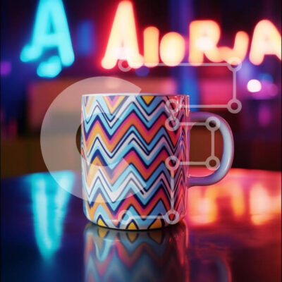 Intra Συλλεκτικό Ξύλινο Παζλ Plywood  4mm - Πολύχρωμη κούπα ζιγκ-ζαγκ με νέον φόντο Σε Ξύλινο Κουτί - Διαστάσεις: 10x10 cm – 25 κομμάτια - Image 1