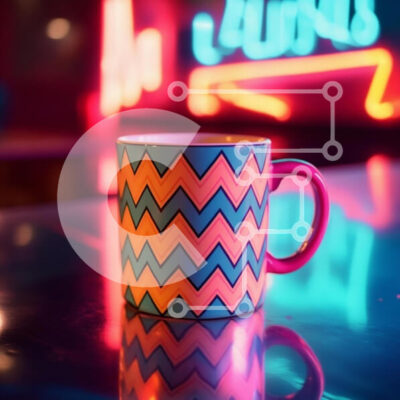 Intra Συλλεκτικό Ξύλινο Παζλ Plywood  4mm - Πολύχρωμη κούπα ζιγκ-ζαγκ με νέον φόντο Σε Ξύλινο Κουτί - Διαστάσεις: 10x10 cm – 25 κομμάτια - Image 1