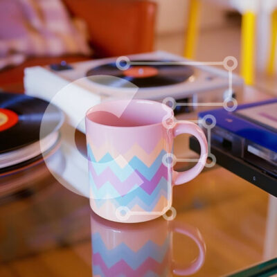 Intra Συλλεκτικό Ξύλινο Παζλ Plywood  4mm - Πολύχρωμες κούπες και δίσκοι βινυλίου σε ρετρό σκηνικό Σε Ξύλινο Κουτί - Διαστάσεις Puzzle: 10x10 cm – 25 κομμάτια - Image 1