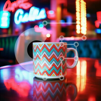 Intra Συλλεκτικό Ξύλινο Παζλ Plywood  4mm - Πολύχρωμη κούπα ζιγκ-ζαγκ με φώτα νέον Σε Ξύλινο Κουτί - Διαστάσεις: 10x10 cm – 25 κομμάτια - Image 1