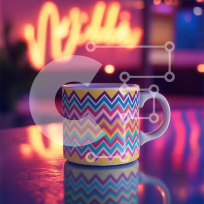 Intra Συλλεκτικό Ξύλινο Παζλ Plywood  4mm - Πολύχρωμη κούπα με μοτίβο ζιγκ-ζαγκ σε ανακλαστική επιφάνεια Σε Ξύλινο Κουτί - Διαστάσεις: 10x10 cm – 25 κομμάτια - Image 1