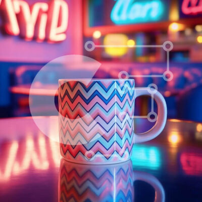 Intra Συλλεκτικό Ξύλινο Παζλ Plywood  4mm - Πολύχρωμη κούπα ζιγκ-ζαγκ με νέον φόντο Σε Ξύλινο Κουτί - Διαστάσεις: 10x10 cm – 25 κομμάτια - Image 1