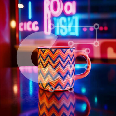 Intra Συλλεκτικό Ξύλινο Παζλ Plywood  4mm - Πολύχρωμη κούπα ζιγκ-ζαγκ με νέον φόντο Σε Ξύλινο Κουτί - Διαστάσεις: 10x10 cm – 25 κομμάτια - Image 1