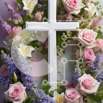 Intra Συλλεκτικό Ξύλινο Παζλ Plywood  4mm - Λευκός Σταυρός που περιβάλλεται από λουλούδια Σε Ξύλινο Κουτί - Διαστάσεις Puzzle: 10x10 cm – 25 κομμάτια - Image 1