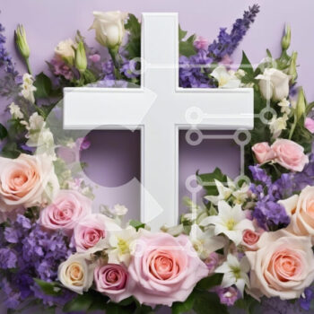 Intra Συλλεκτικό Ξύλινο Παζλ Plywood  4mm - Λευκός Σταυρός που περιβάλλεται από λουλούδια Σε Ξύλινο Κουτί - Διαστάσεις Puzzle: 10x10 cm – 25 κομμάτια - Image 1