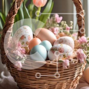 Intra Συλλεκτικό Ξύλινο Παζλ Plywood  4mm - Πασχαλινό καλάθι με στολισμένα αυγά και τουλίπες Σε Ξύλινο Κουτί - Διαστάσεις: 10x10 cm – 25 κομμάτια