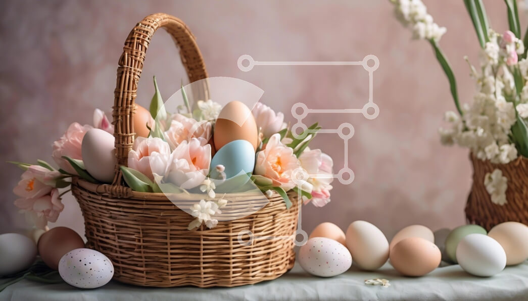 Intra Συλλεκτικό Ξύλινο Παζλ Plywood  4mm - Πασχαλινό καλάθι με χρωματιστά αυγά και λουλούδια Σε Ξύλινο Κουτί - Διαστάσεις: 10x10 cm – 25 κομμάτια